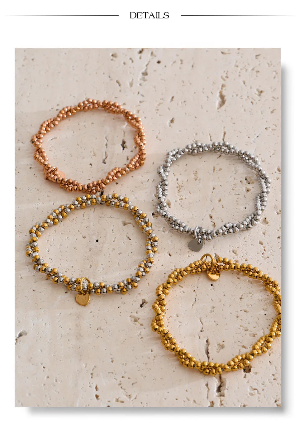Beaded geometric bracelet in gold-plated stainless steel.