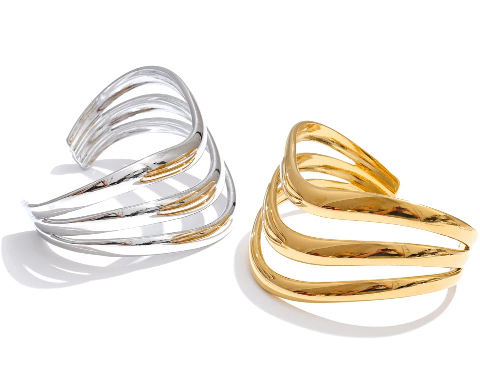 Geometric Layered Bracelet — Gold-Plated Stainless Steel · PS1561
