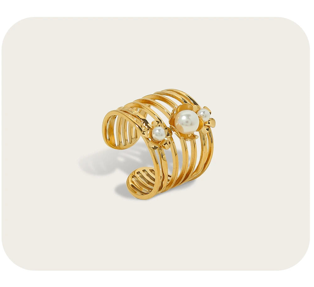 Vintage Pearl Wide Ring — 316L Stainless Steel · PS407