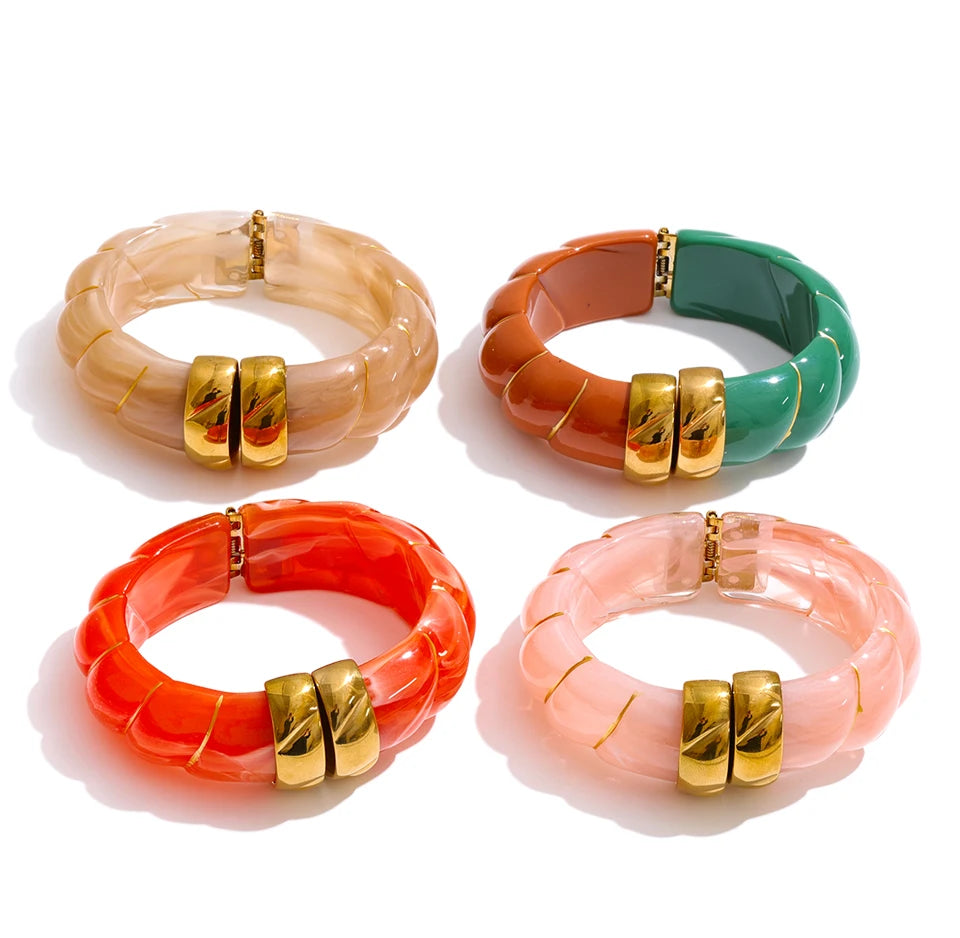 Resin Acrylic Geometric Bracelet — Gold-Plated Stainless Steel with Resin and Acrylic · PS1662