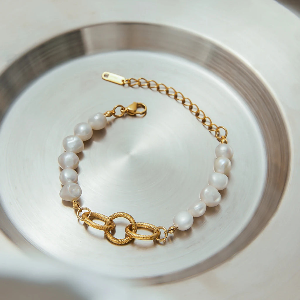 Pearl Chain Bracelet Stack — Stainless Steel · PS027