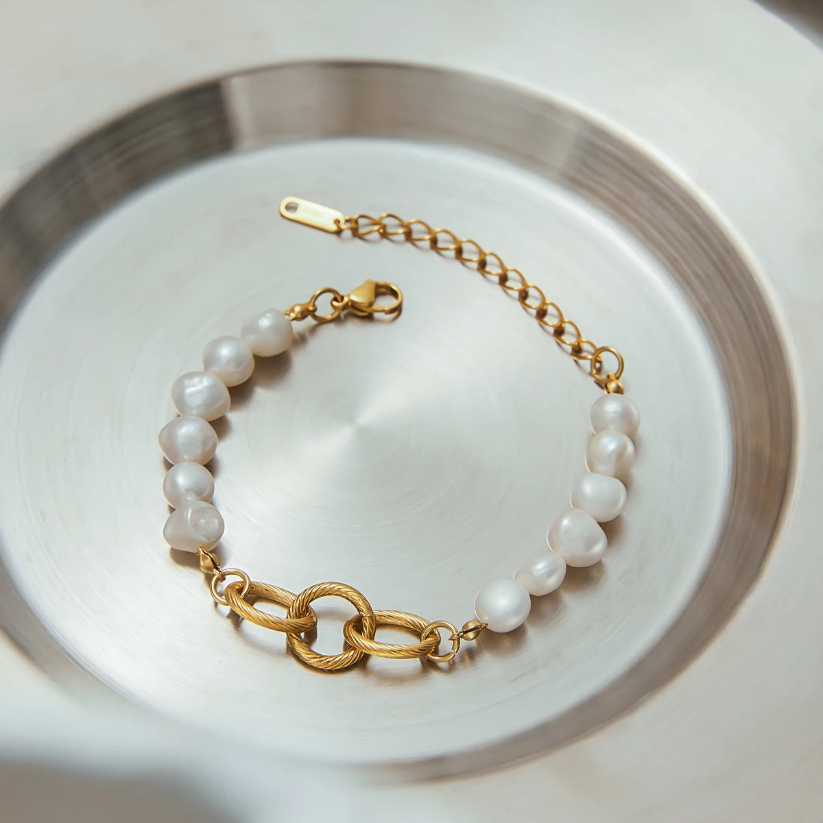 Pearl Chain Bracelet Stack — Stainless Steel · PS027