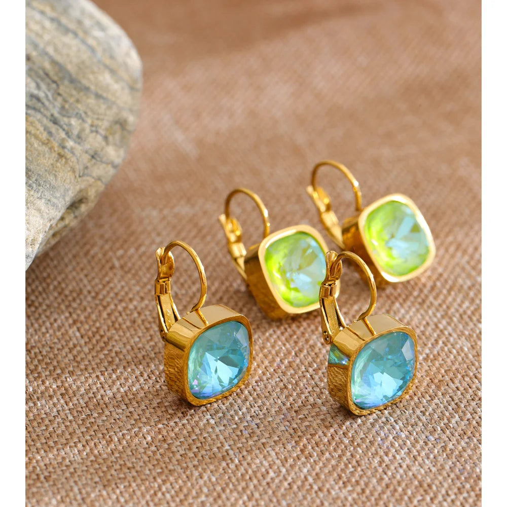 Crystal Multi-Color Geometric Earrings — Gold-Plated Stainless Steel with Crystal · PS1946