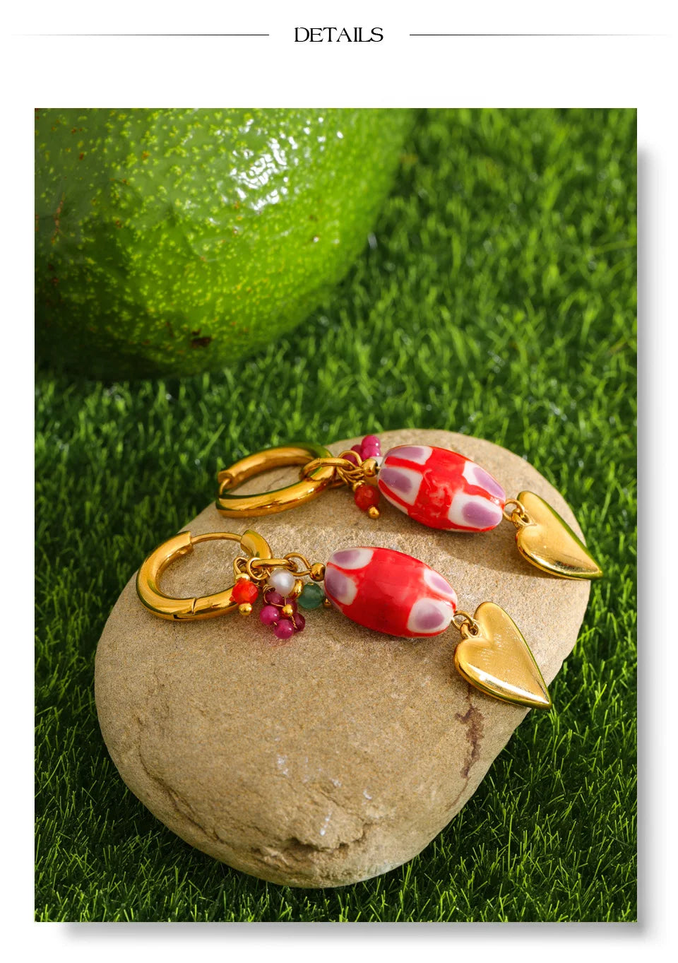 Red heart earrings in gold-plated stainless steel.
