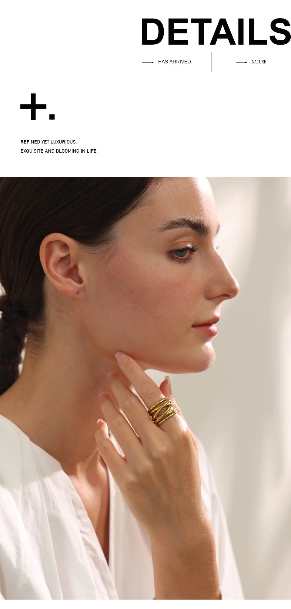 Geometric ring in 18K gold-plated stainless steel.