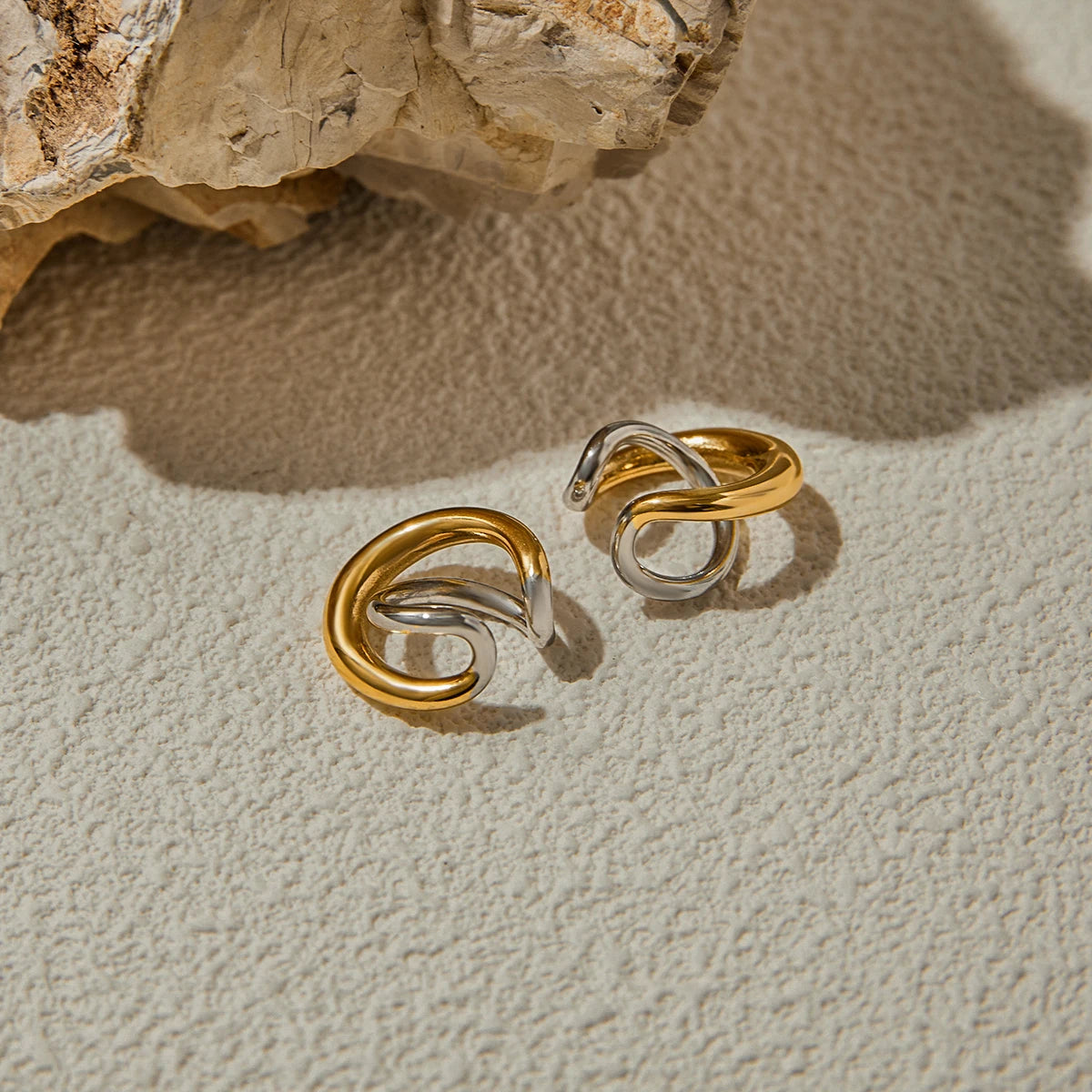 Two-Tone Cross Hoop Earrings — Stainless Steel · PS054