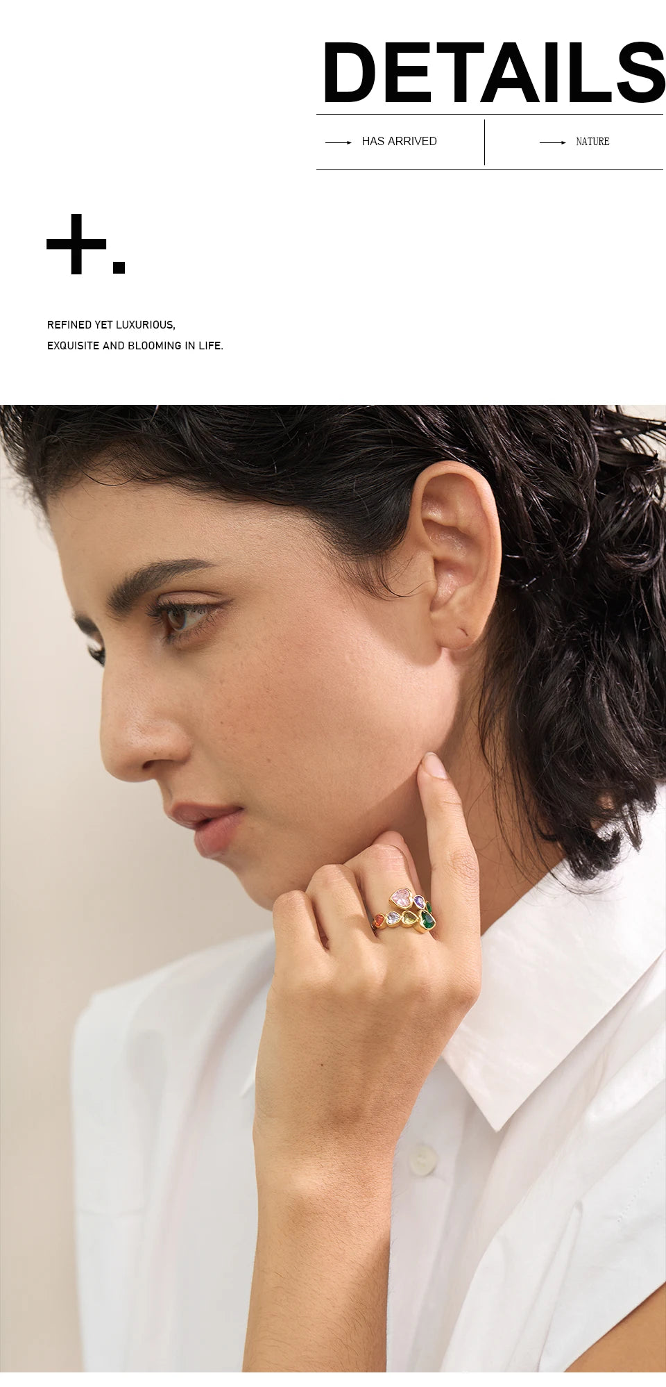 Cubic zirconia heart ring in 18K gold-plated stainless steel with cubic zirconia.