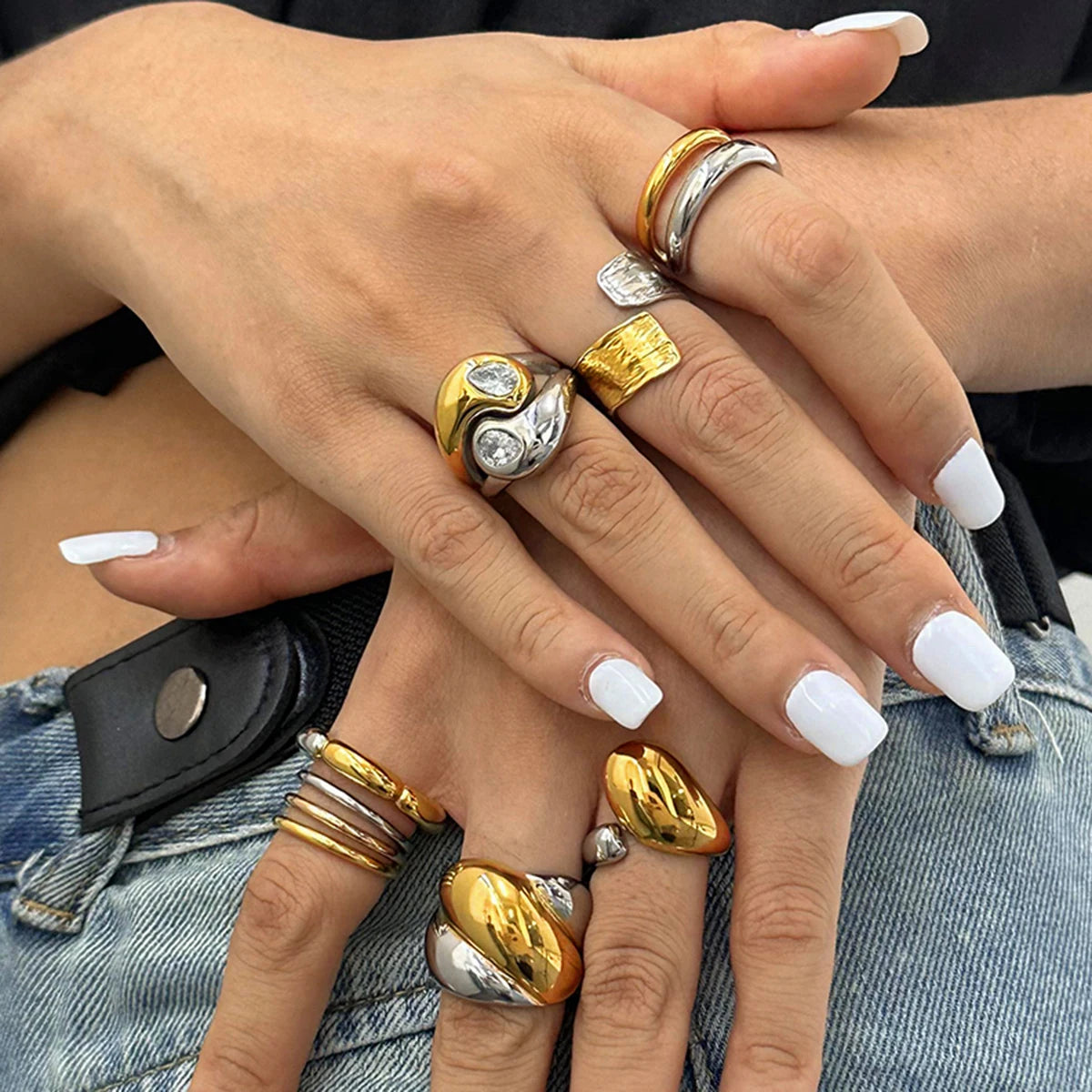 Pearl Shell Ring Stack — Stainless Steel · PS258