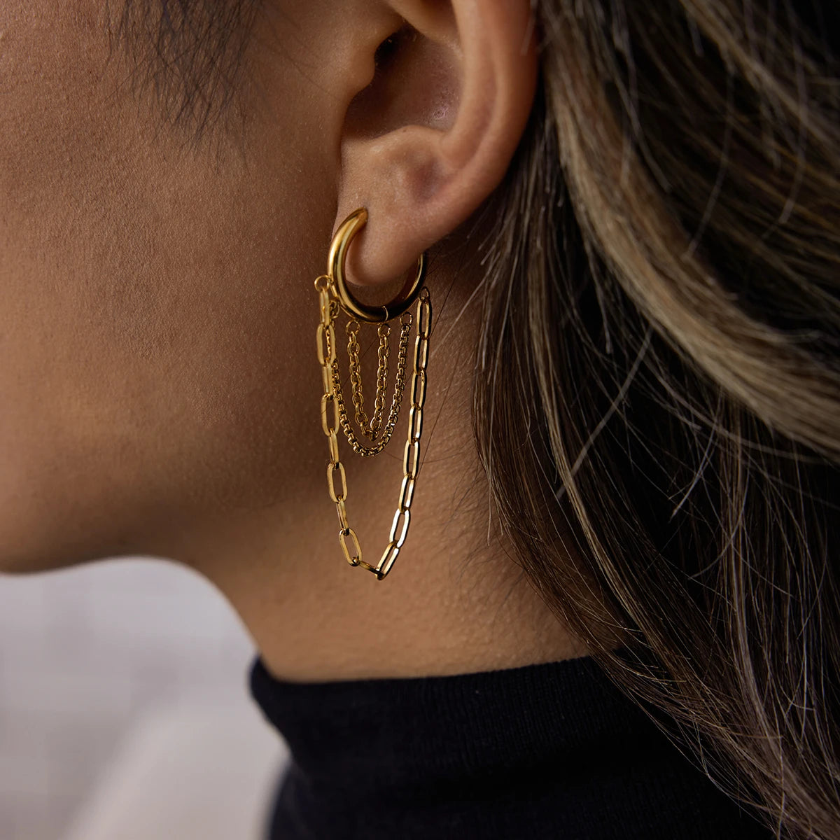 Chain Link Hoop Earrings — Stainless Steel · PS090
