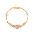 Pink Heart Crystal Bracelet for Women 18K Gold Plated Copper Chain Romantic Love Jewelry Gift for Girlfriend Valentine's Day