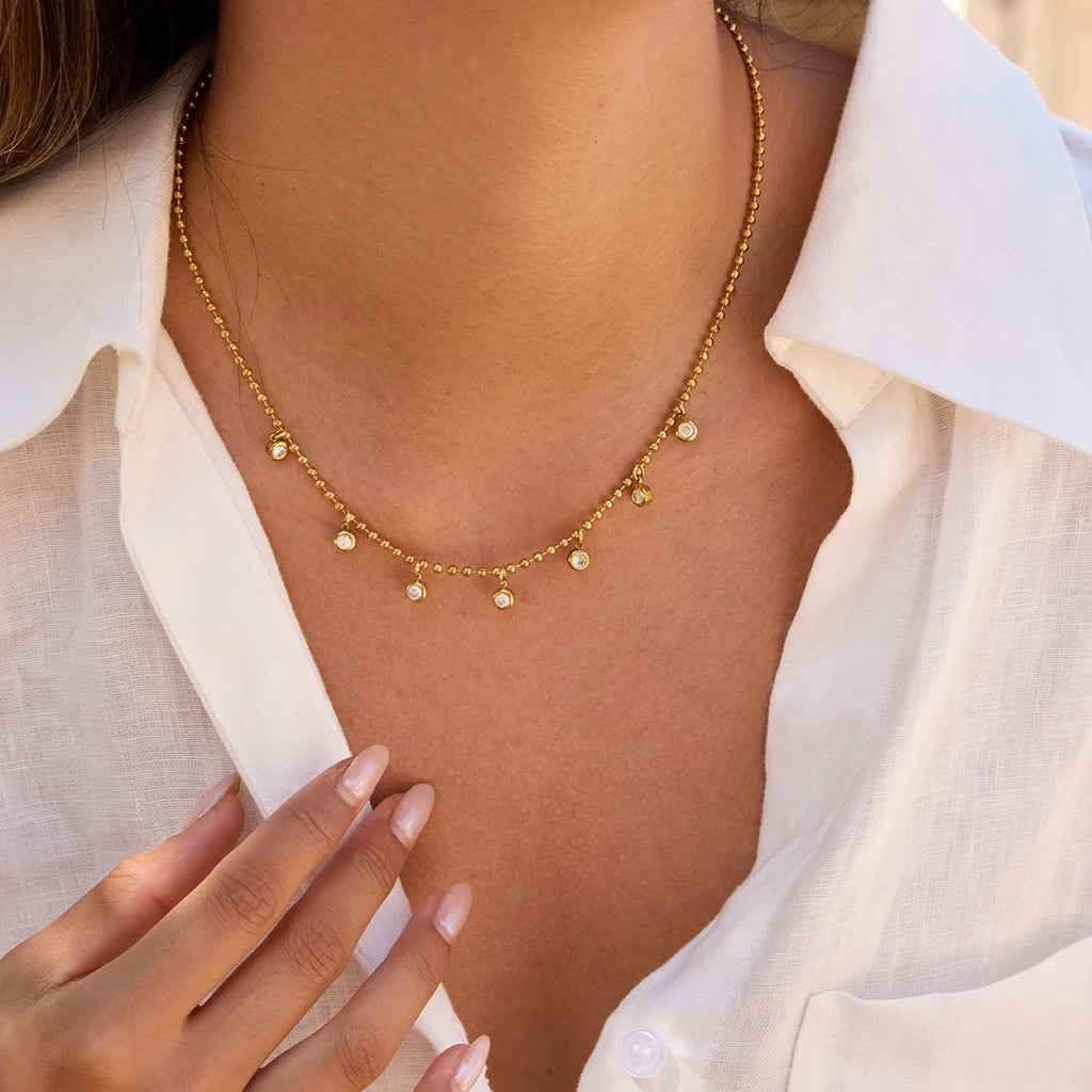 Layered Pearl Charm Necklace — Stainless Steel · PS156