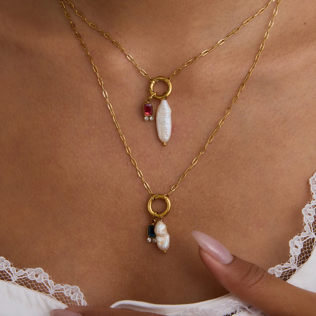 Pearl Birthstone Charm Necklace — Stainless Steel · PS169