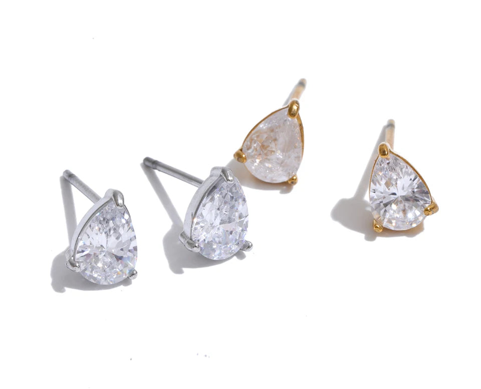 Cubic Zirconia Geometric Earrings — Gold-Plated Stainless Steel with Cubic Zirconia · PS2019