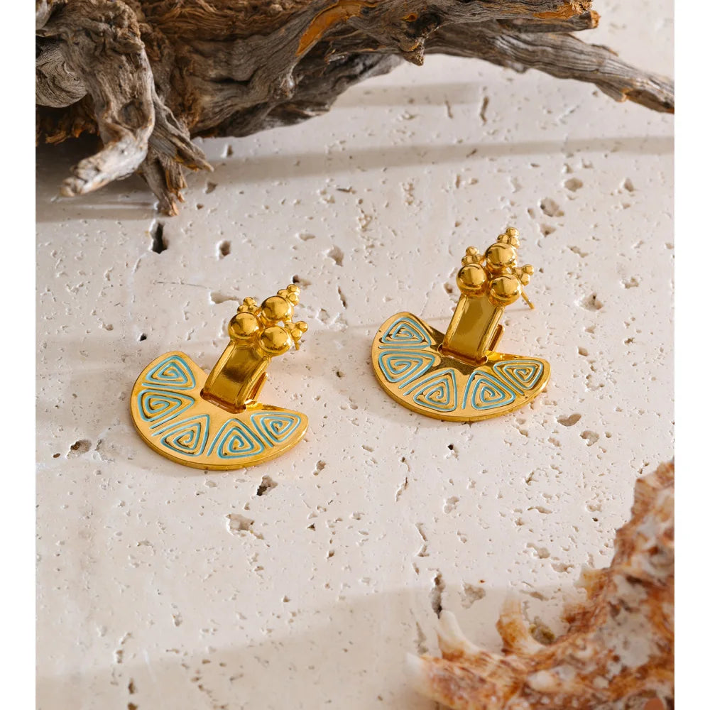 Enamel Vintage Geometric Earrings — Gold-Plated Stainless Steel with Enamel · PS2147