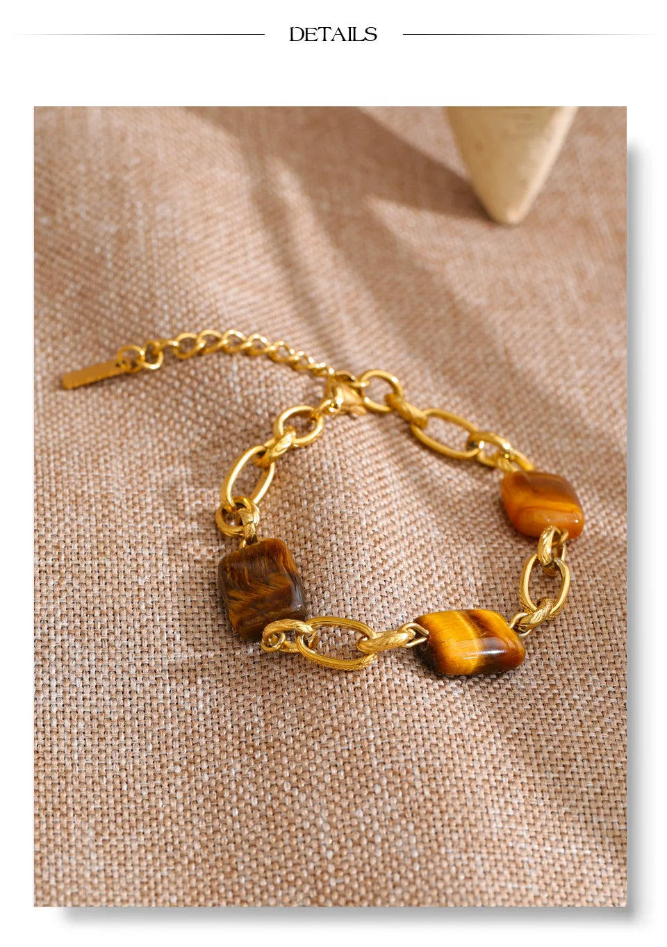 Natural Stone Geometric Chain Bracelet — Gold-Plated Stainless Steel with Natural Stone · PS984