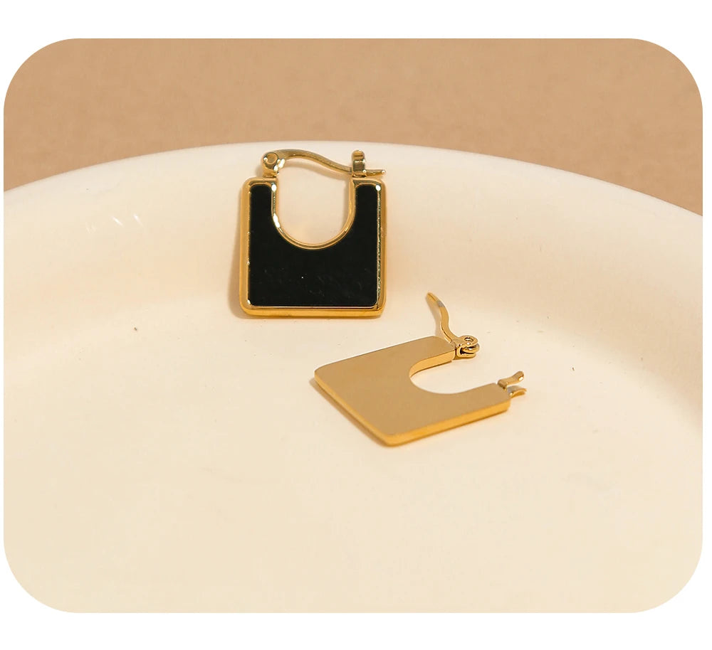 Hoop Earrings Vintage Square Natural Stone — 316L Stainless Steel · PS399