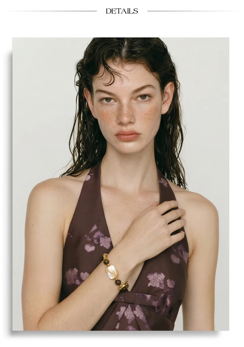 Shell Natural Stone Geometric Bracelet — Gold-Plated Stainless Steel with Natural Stone and Shell · PS1170