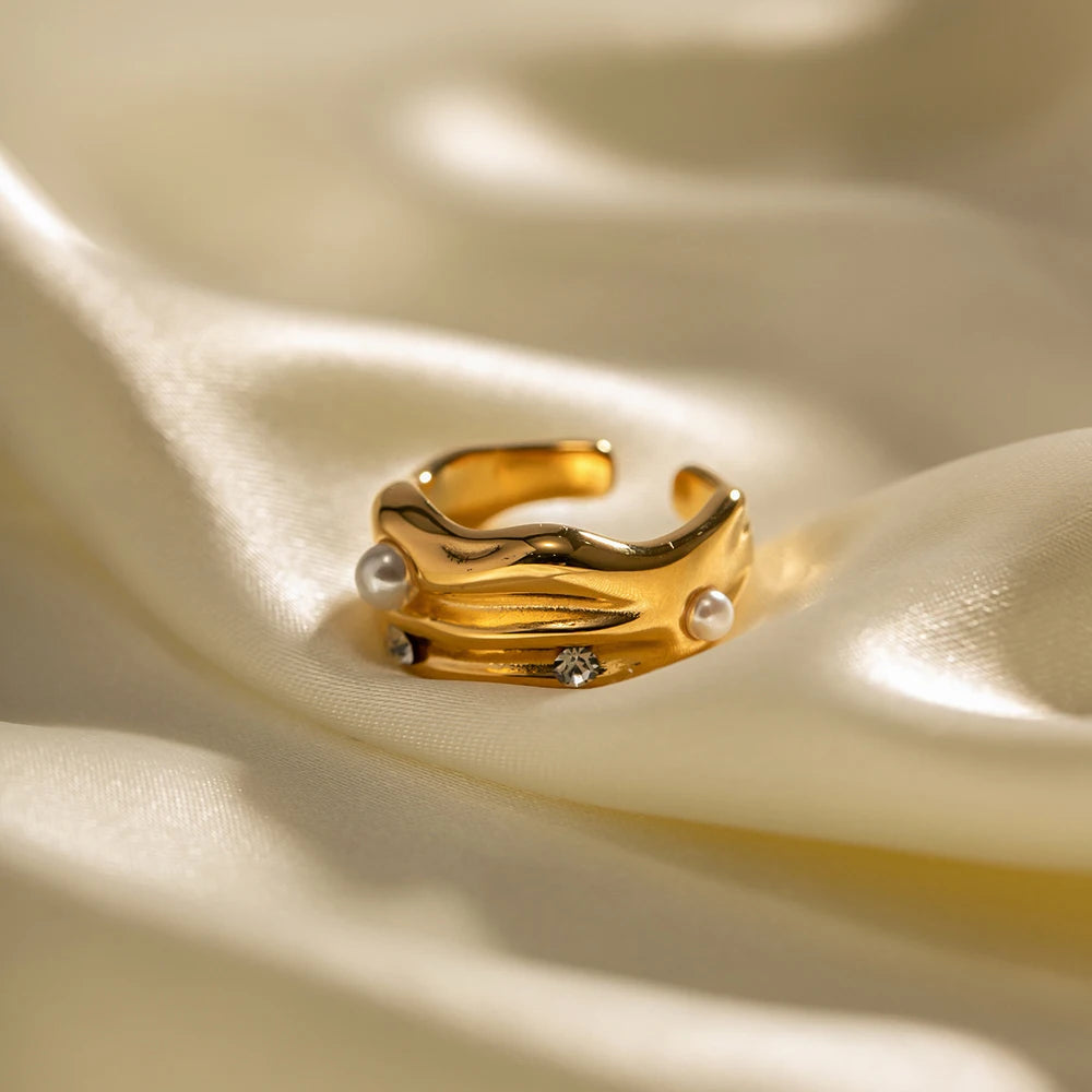 Pearl Open Ring — Stainless Steel · PS243