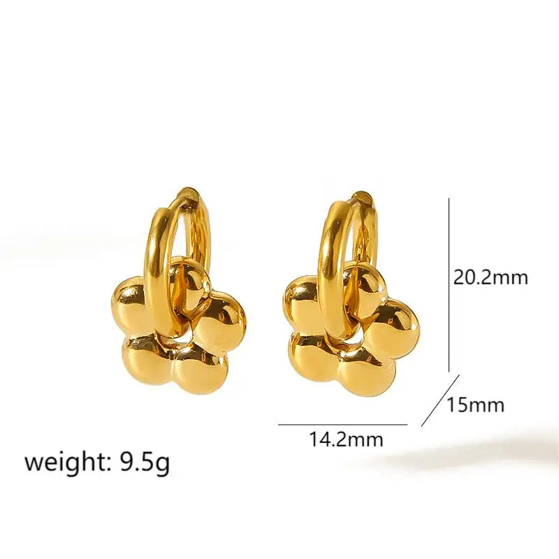 Fashion Classic 18K Gold Plated Flower Heart Dangle Earrings Glossy Waterproof Stainless Steel Star Moon Pendant Hoop Earrings