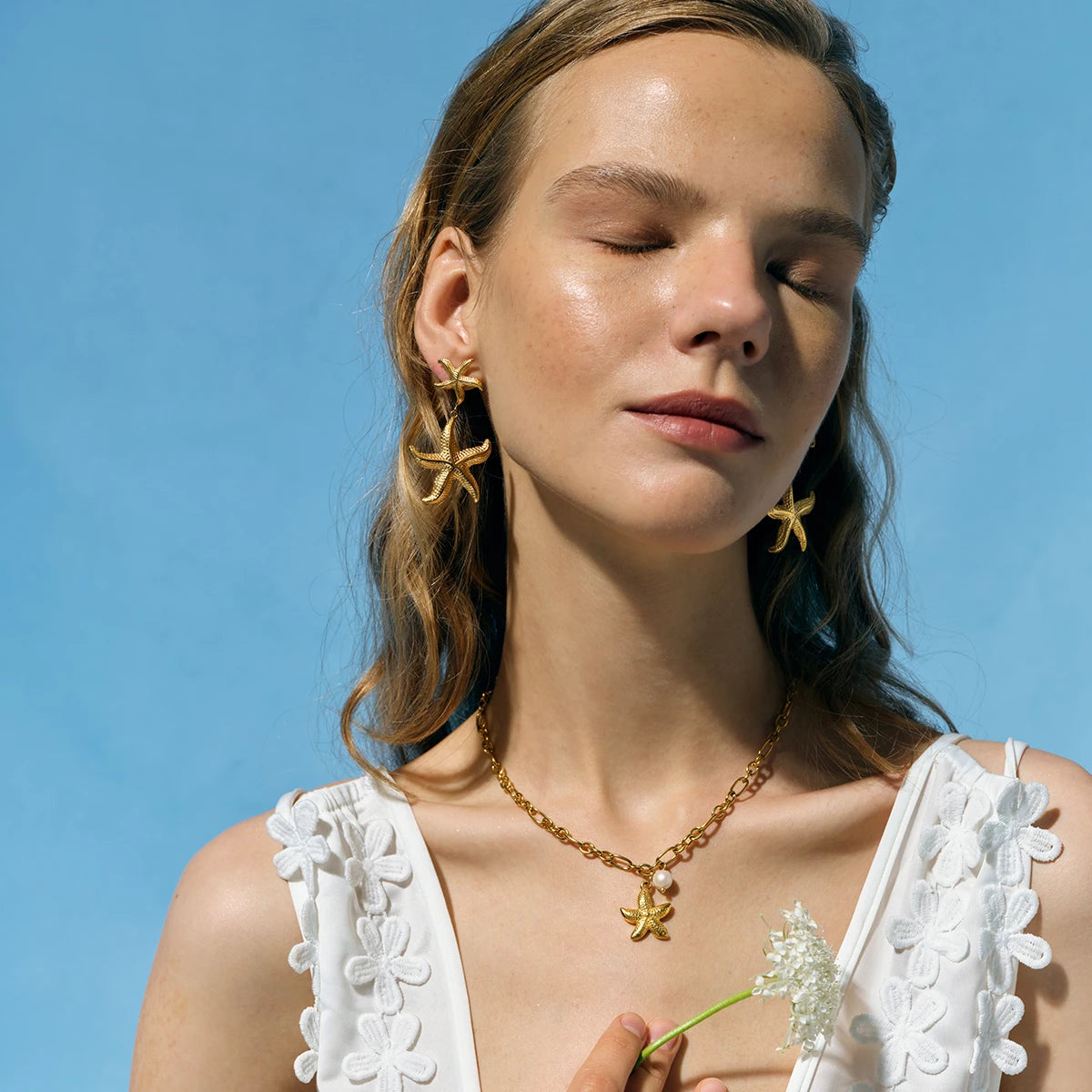 Shell Starfish Layered Necklace — Stainless Steel · PS161