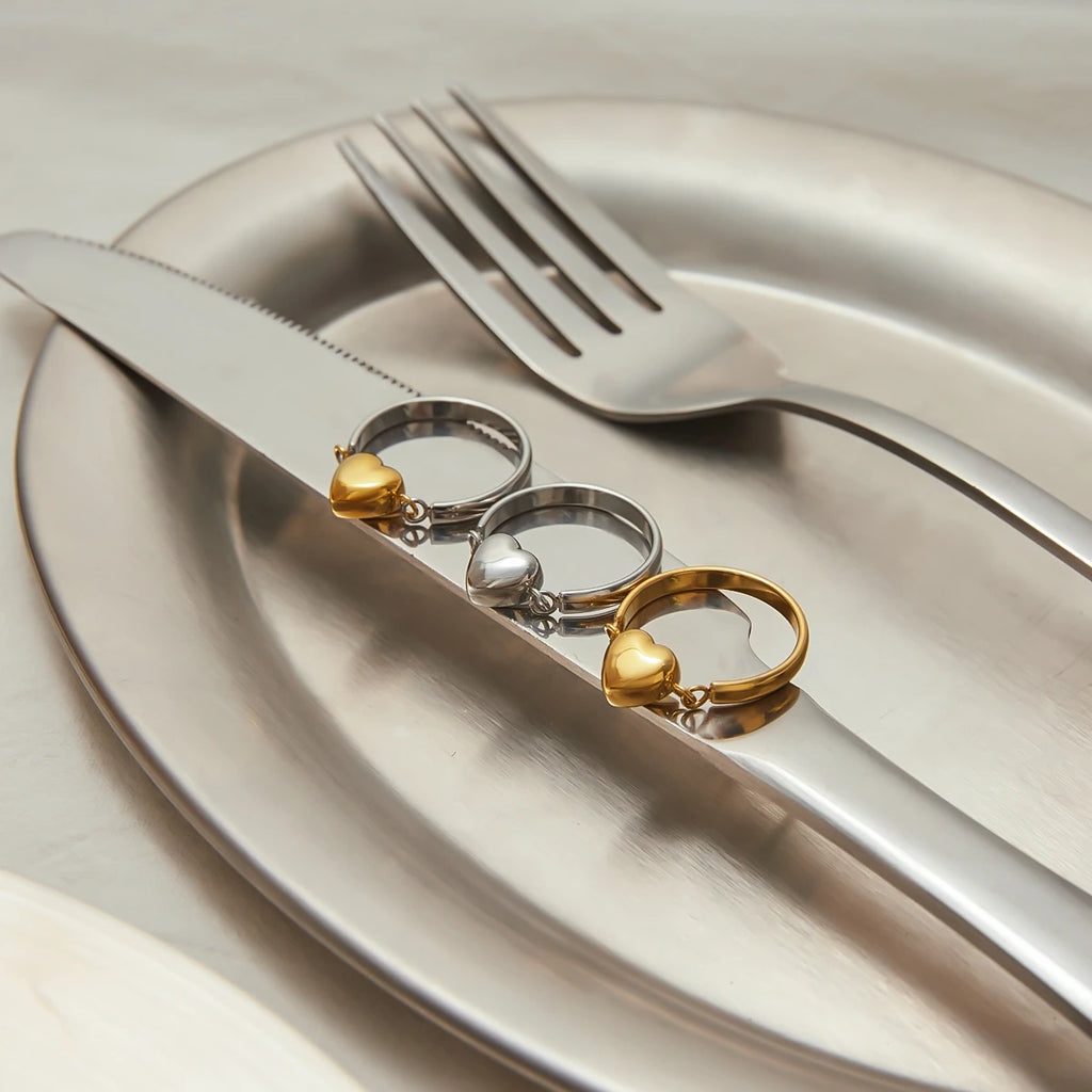 Heart Bead Ring — Stainless Steel · PS234