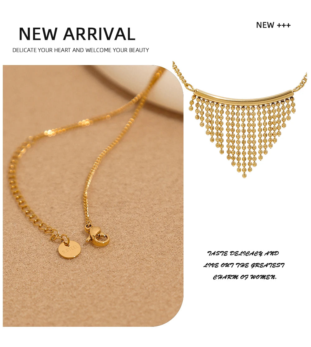 Chain Necklace Charm Beads Metal Tassels — 316L Stainless Steel · PS473