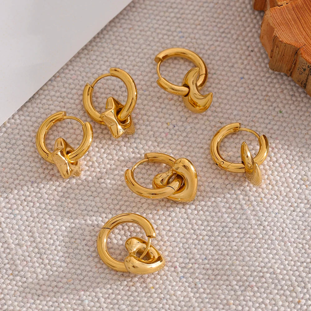 Heart star moon earrings in gold-plated stainless steel.