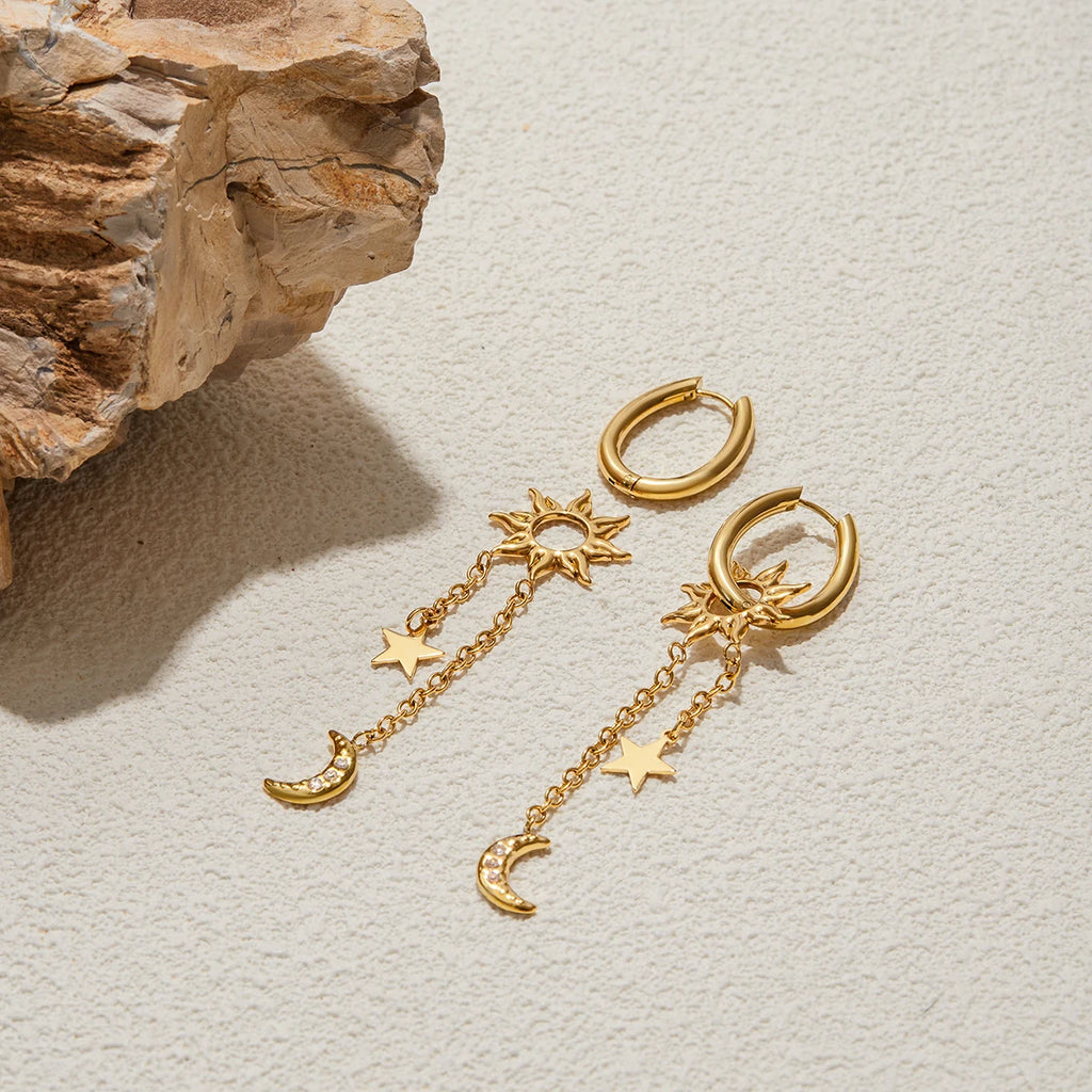 Moon Tassel Earrings — Stainless Steel · PS329