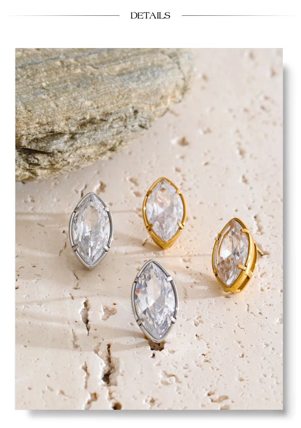 Cubic Zirconia Geometric Earrings — Gold-Plated Stainless Steel with Cubic Zirconia · PS1344