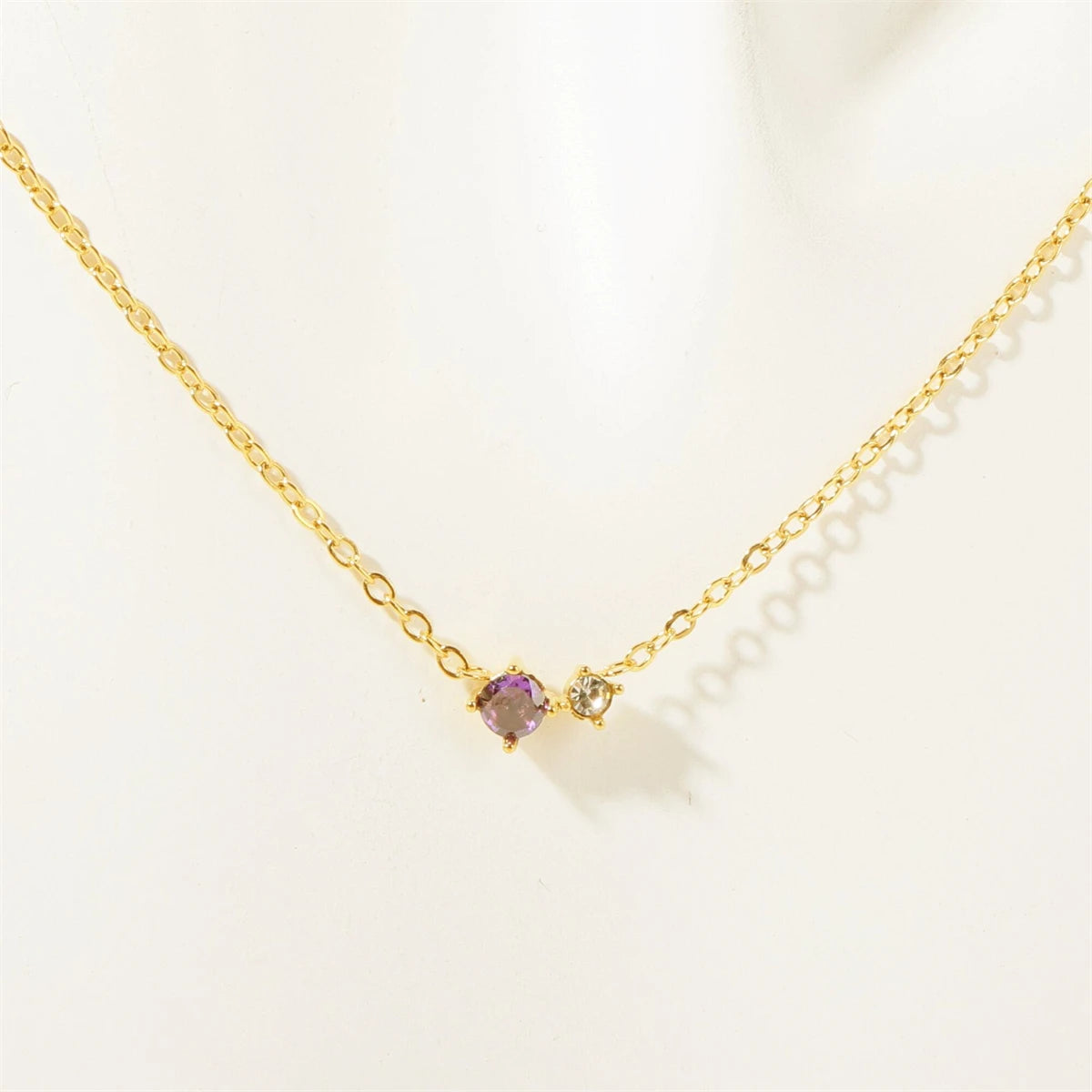 Titanium Steel 12 Birthday Stone Zircon Vintage Art Necklace Collar Chain High Color Protection 18K Gold Plated Necklace