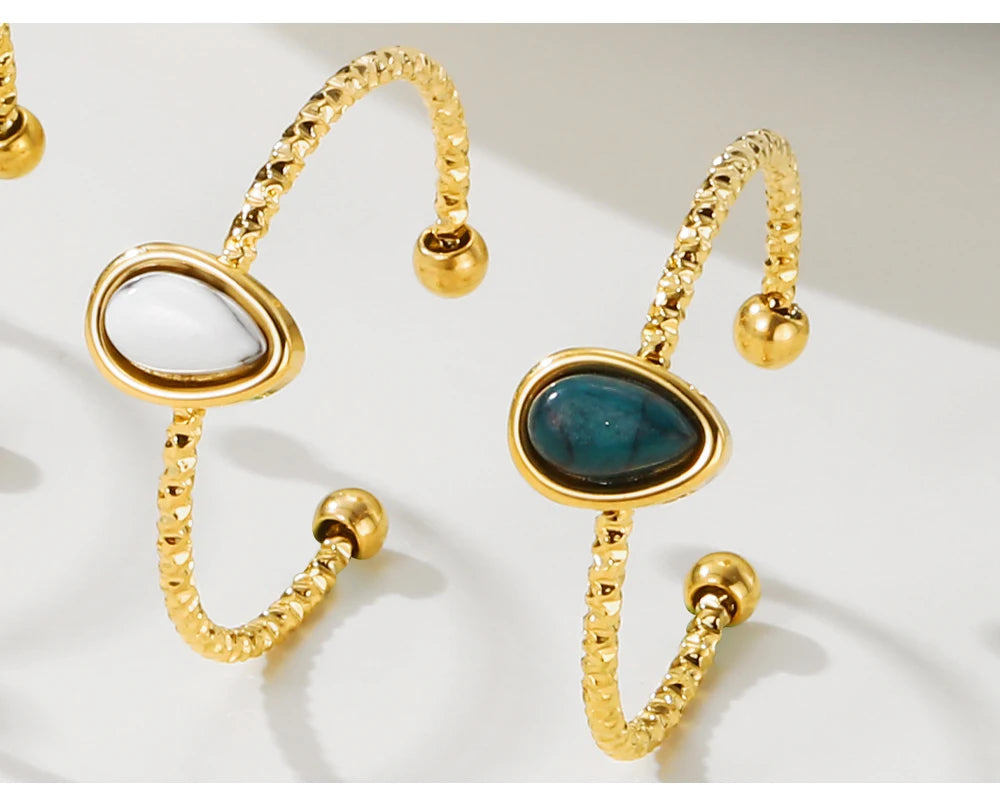 Turquoise Waterdrop Adjustable Ring — 316L Stainless Steel · PS478
