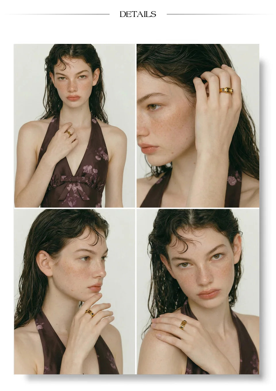 Natural stone geometric ring in 18K gold-plated stainless steel with natural stone.
