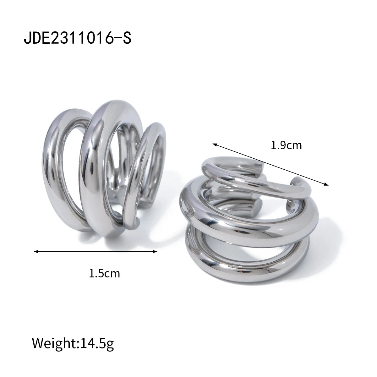 Thick Ear Clip Earrings — Stainless Steel · PS349