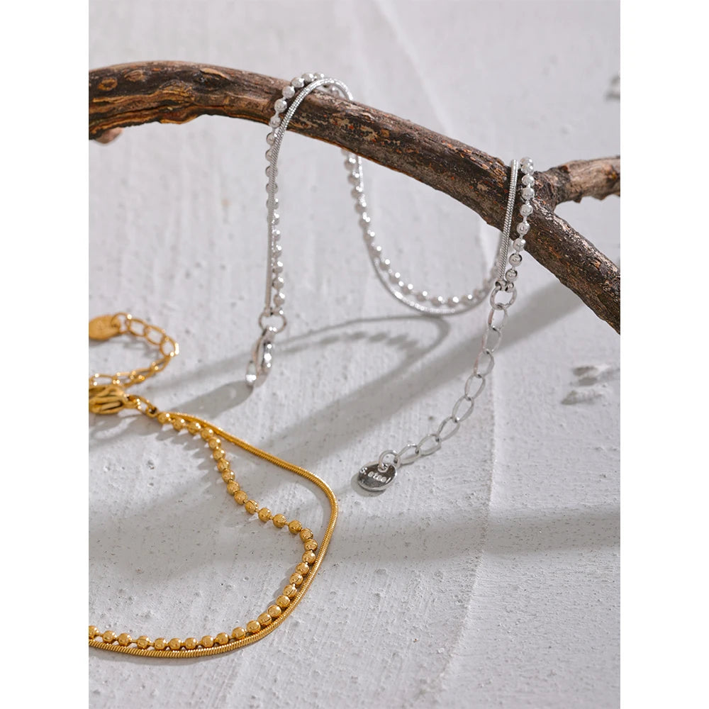 Beaded Geometric Chain Bracelet — Gold-Plated Stainless Steel · PS2234