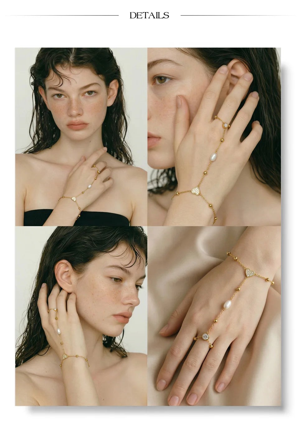 Cubic Zirconia Pearl Geometric Bracelet — Gold-Plated Stainless Steel with Pearl and Cubic Zirconia · PS1330