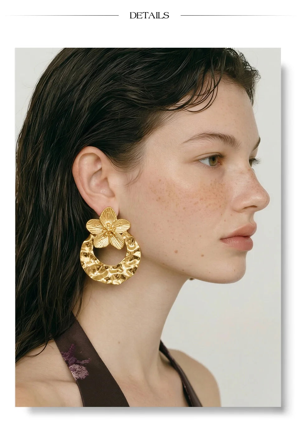 Flower Hammered Earrings — Gold-Plated Stainless Steel · PS1232