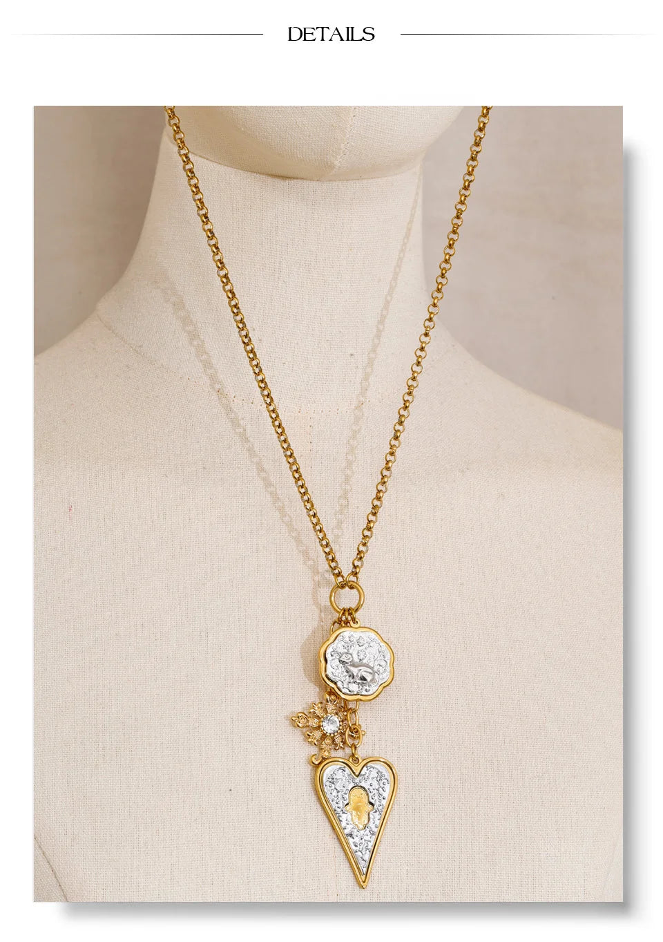 Heart cross necklace in gold-plated stainless steel.