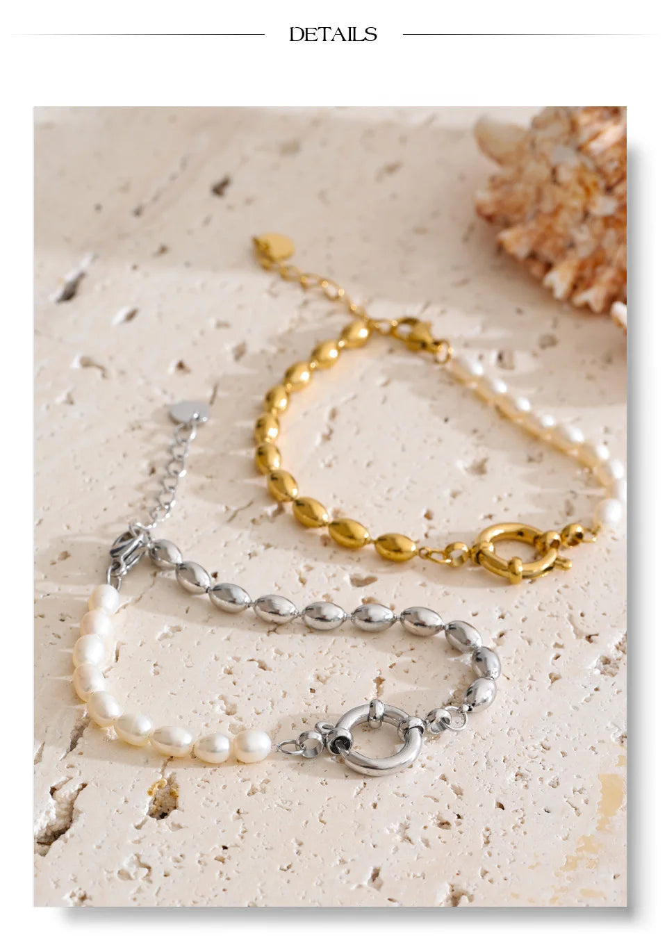 Freshwater Pearl Geometric Bracelet — Gold-Plated Stainless Steel with Freshwater Pearl · PS2057