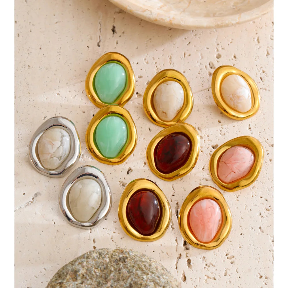 Resin Multi-Color Geometric Earrings — Stainless Steel with Resin · PS1558