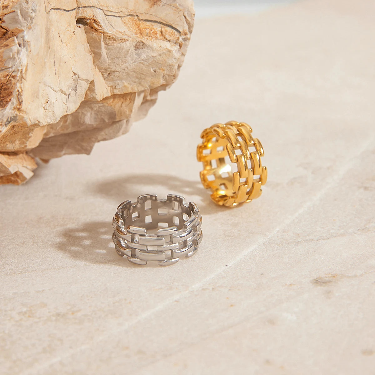 Oval Stone Ring Stack — Stainless Steel · PS267