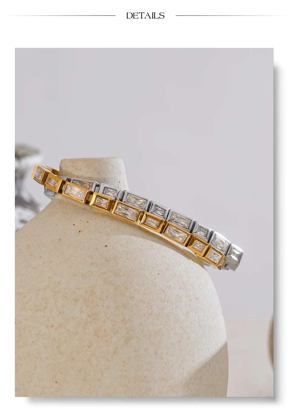 Cubic Zirconia Geometric Chain Bracelet — Gold-Plated Stainless Steel with Cubic Zirconia · PS1955