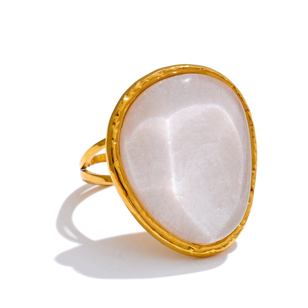 White resin multi-color ring in 18K gold-plated stainless steel with resin.