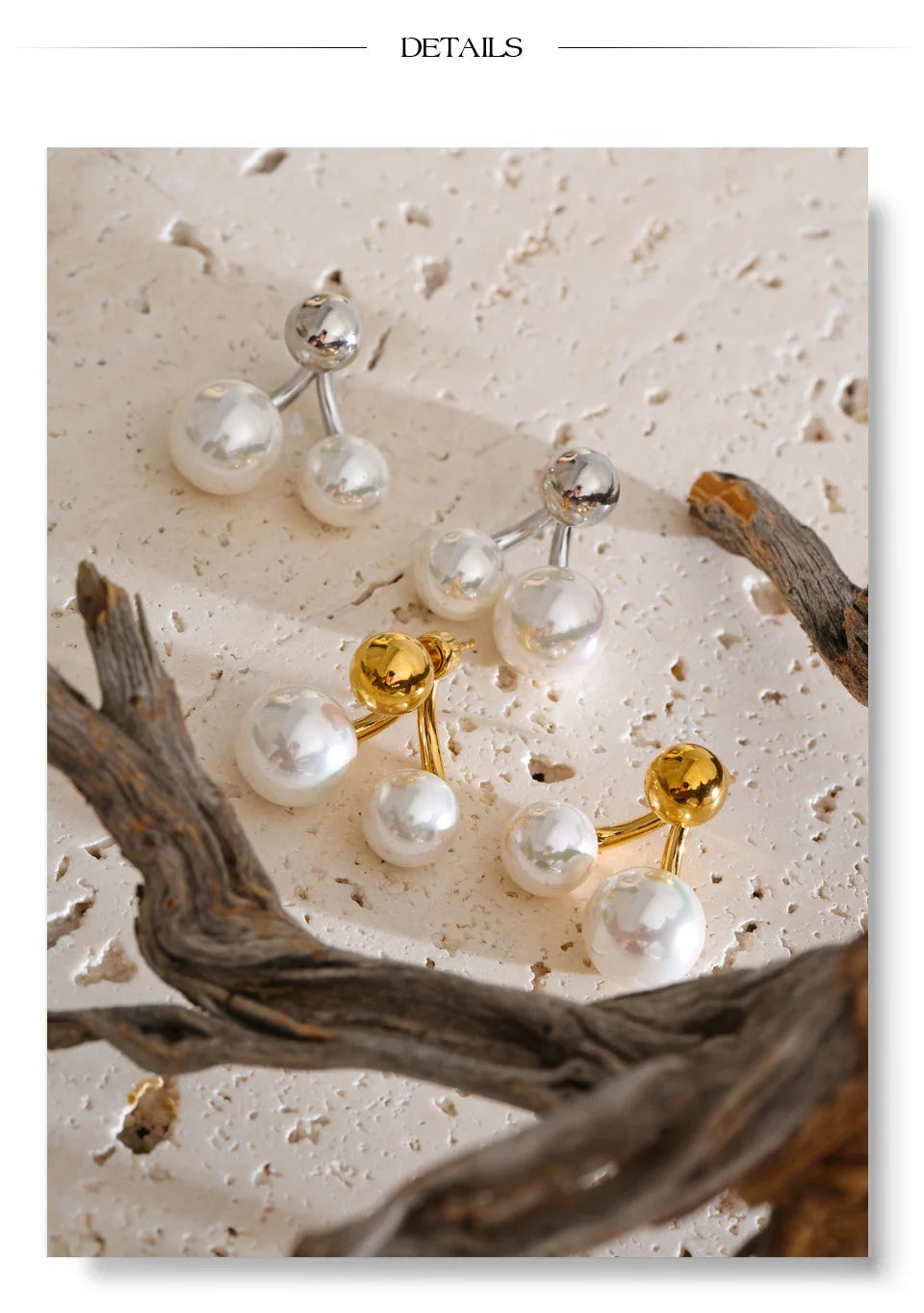 Pearl geometric earrings in gold-plated stainless steel with pearl.