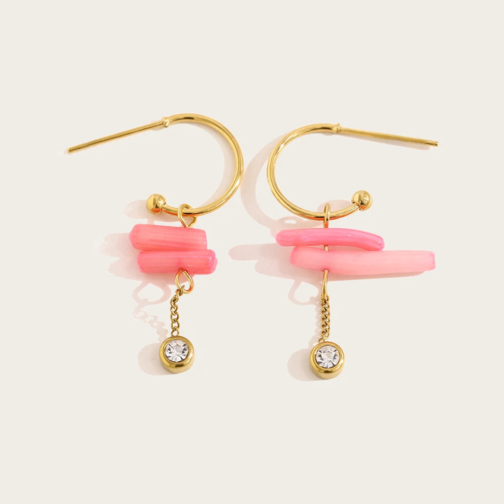Pink Coral Dangle Earrings — 316L Stainless Steel · PS405
