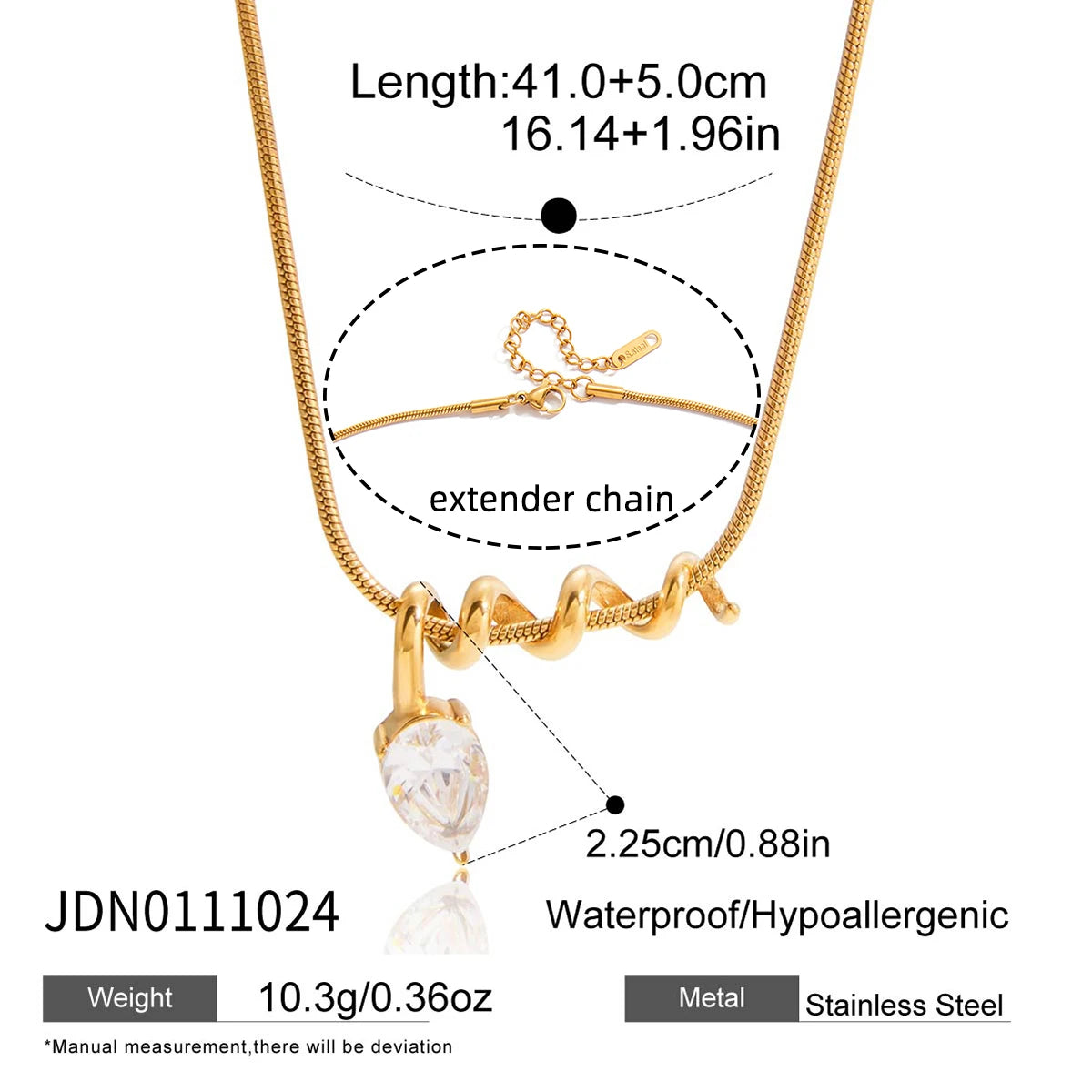 CZ Drop Pendant Necklace — Stainless Steel · PS134