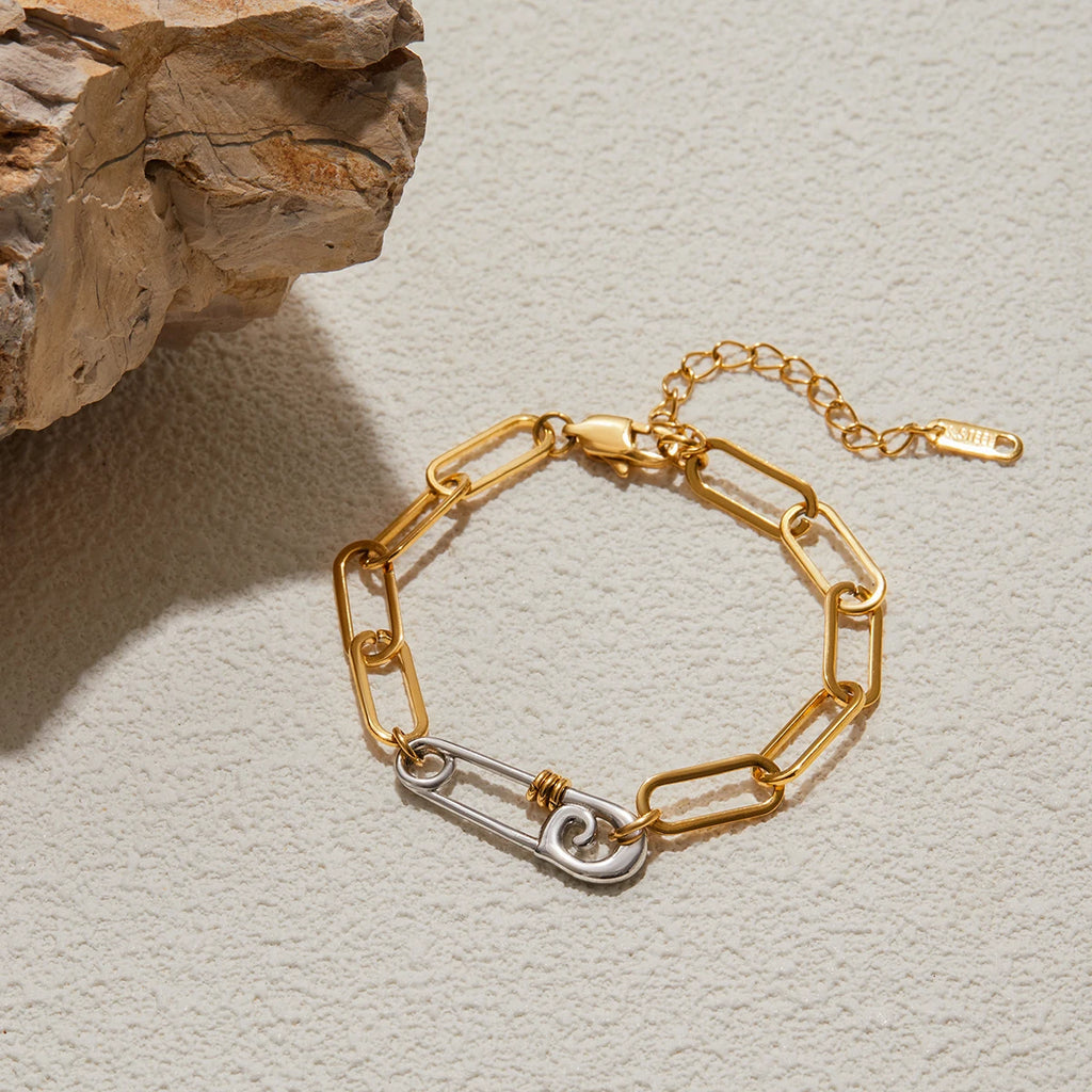 Two-Tone Mixed Chain Bracelet — Stainless Steel · PS021