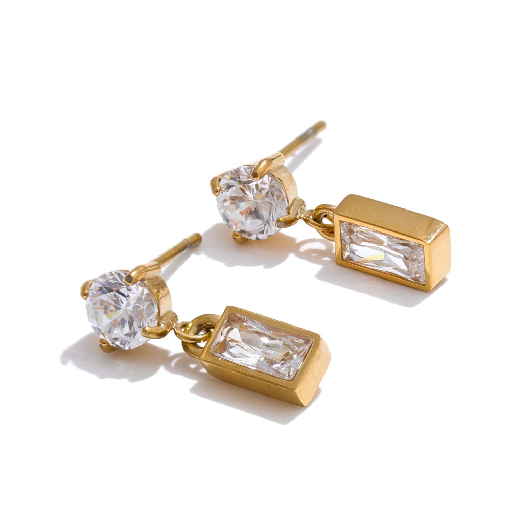 Cubic Zirconia Geometric Earrings — Gold-Plated Stainless Steel with Cubic Zirconia · PS1593