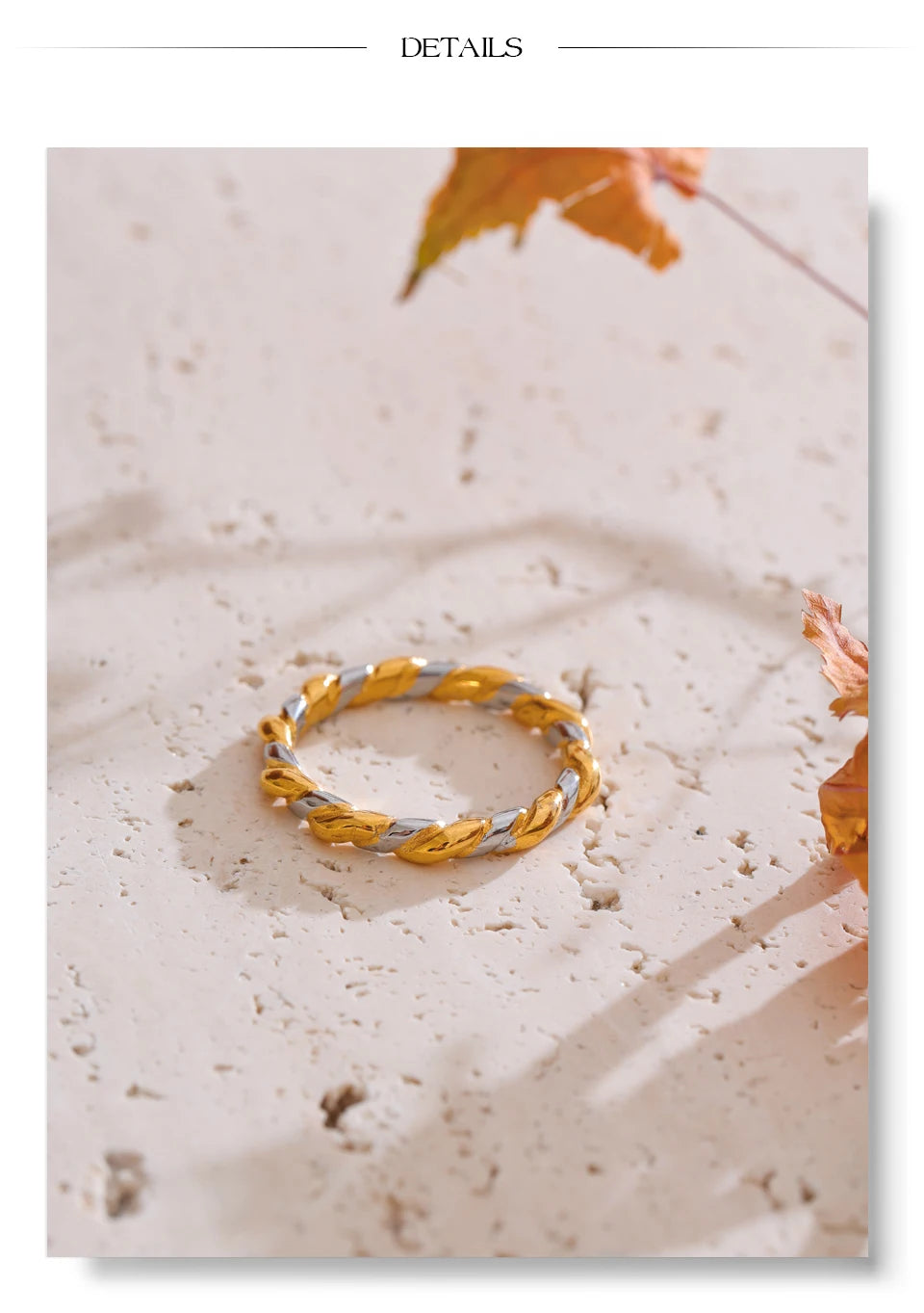 Minimalist geometric ring in 18K gold-plated stainless steel.