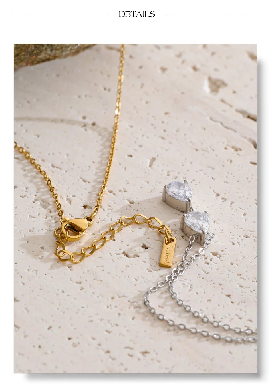 Cubic zirconia geometric necklace in gold-plated stainless steel with cubic zirconia.