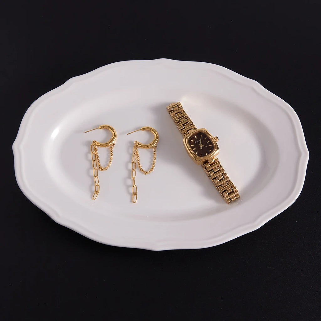 Chain Drop Hoop Earrings — Stainless Steel · PS113